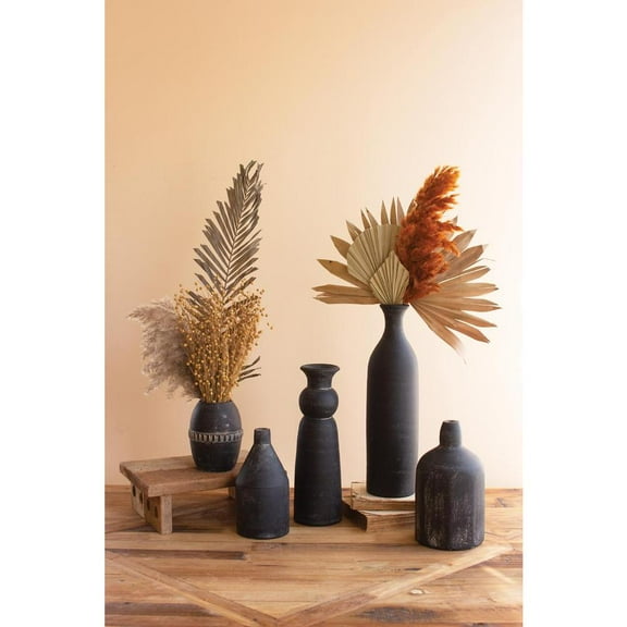 Kalalou Inc Set Of Five Modern Black Clay Vases