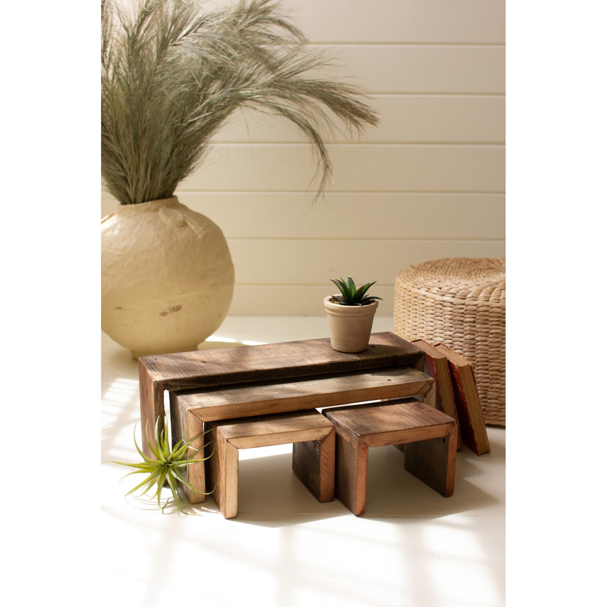 Nesting Block Riser SET OF FOUR RECYCLED WOOD NESTING RECTANGLE RISERS - Walmart.com