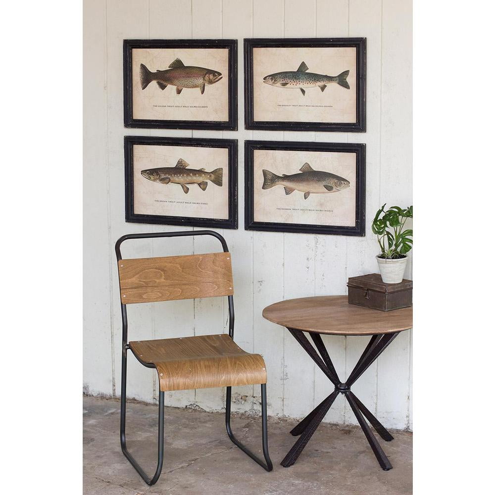 Set of Four Antique Trout Prints Under Glass in Black Frames