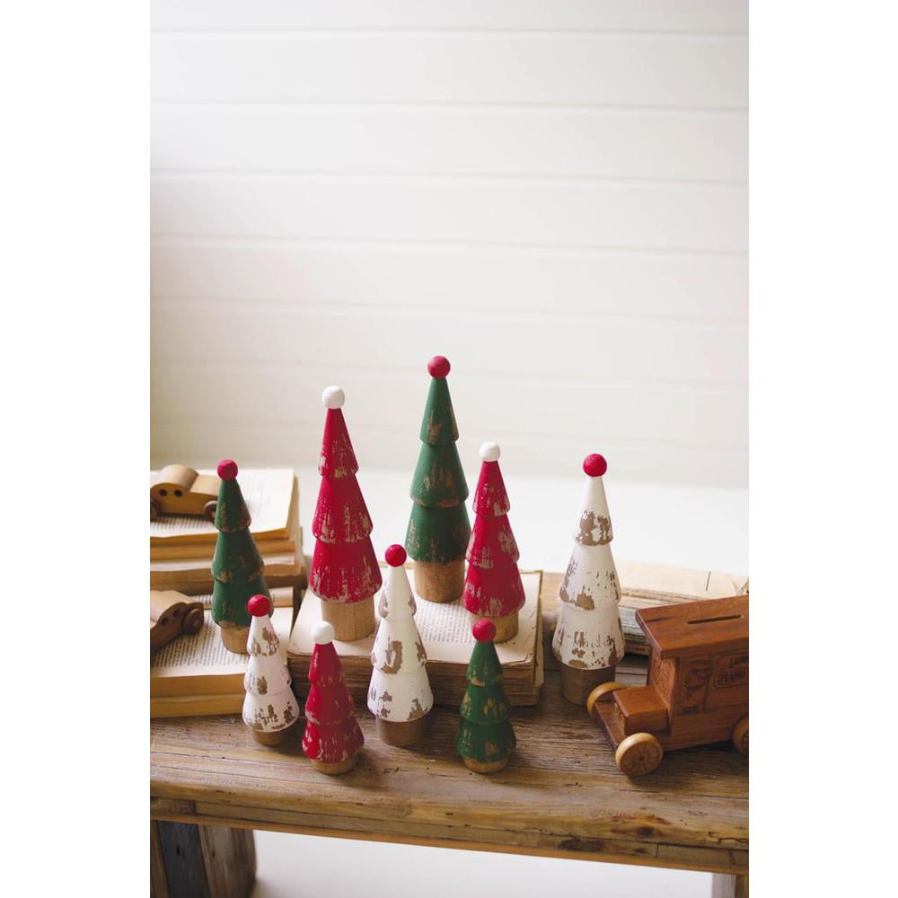 Kalalou Inc Set Of Nine Turned Wood Painted Christmas Trees