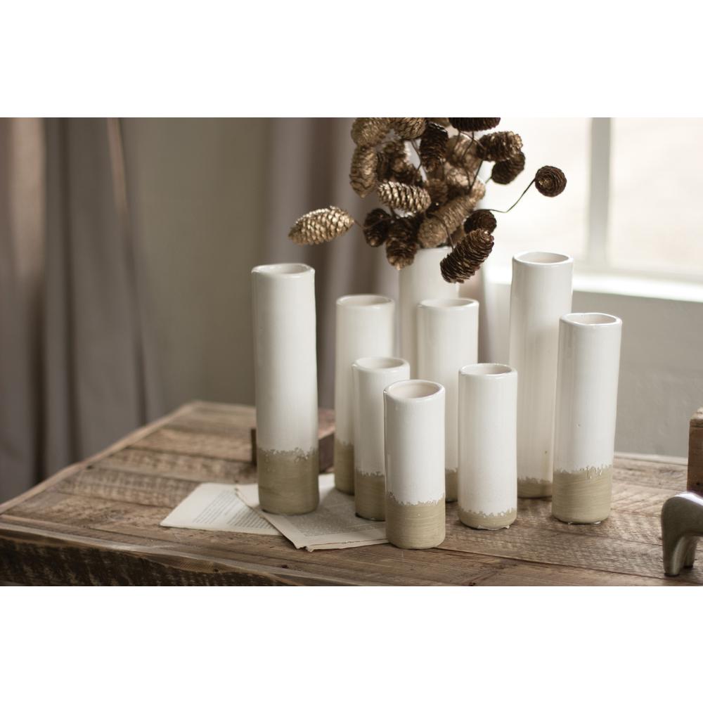 Kalalou Inc Set Of Nine White Ceramic Cylinder Bud Vases