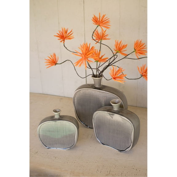 Kalalou Inc Set Of Three Ceramic Flat Bottles With Textured Grey Finish