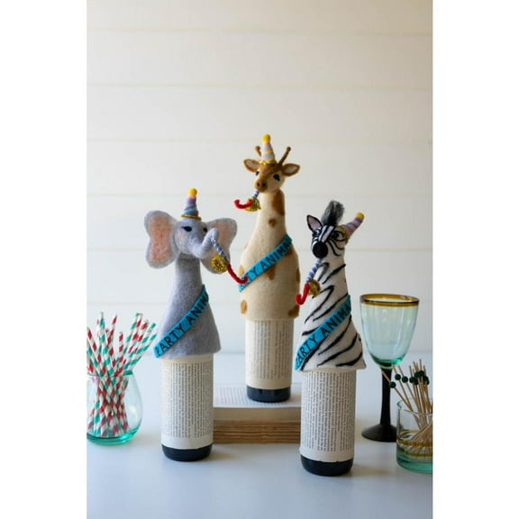 Kalalou Inc Set Of Three Felt Party Animal Bottle Toppers - One Each Design