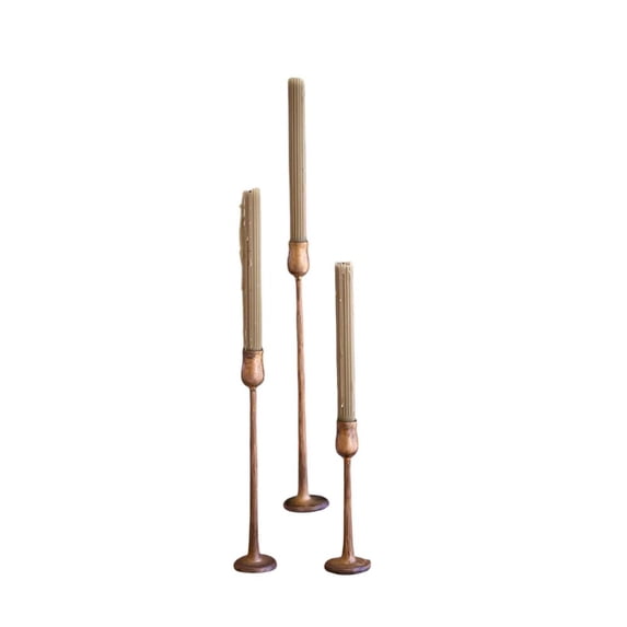 SET OF THREE METAL TAPER CANDLE HOLDERS - ANTIQUE BRASS #1