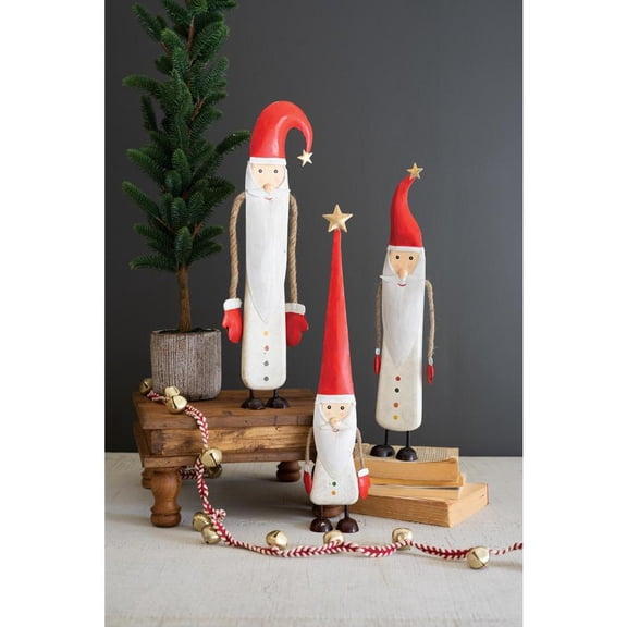 Kalalou Inc Set Of Three Painted Metal And Wood Santas