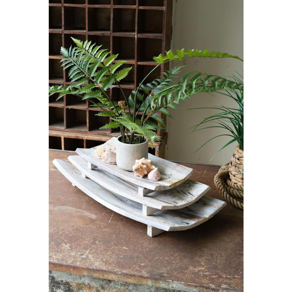White-Washed Driftwood Design Curved Wooden Bowls Set of 3