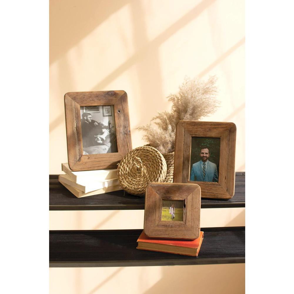 Rustic Brown Recycled Wood Picture Frame Set - 3 Pieces