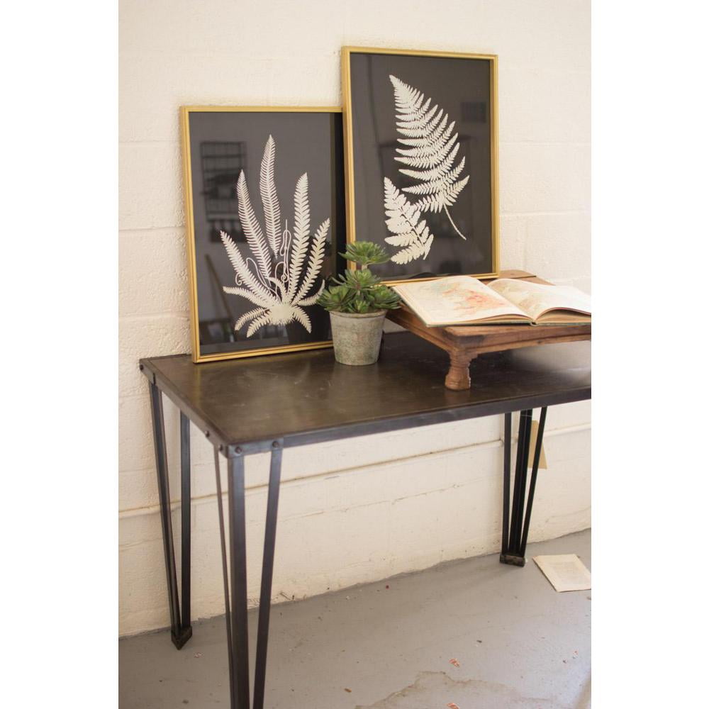 Set of 2 Black and White Fern Prints with Gold Frames
