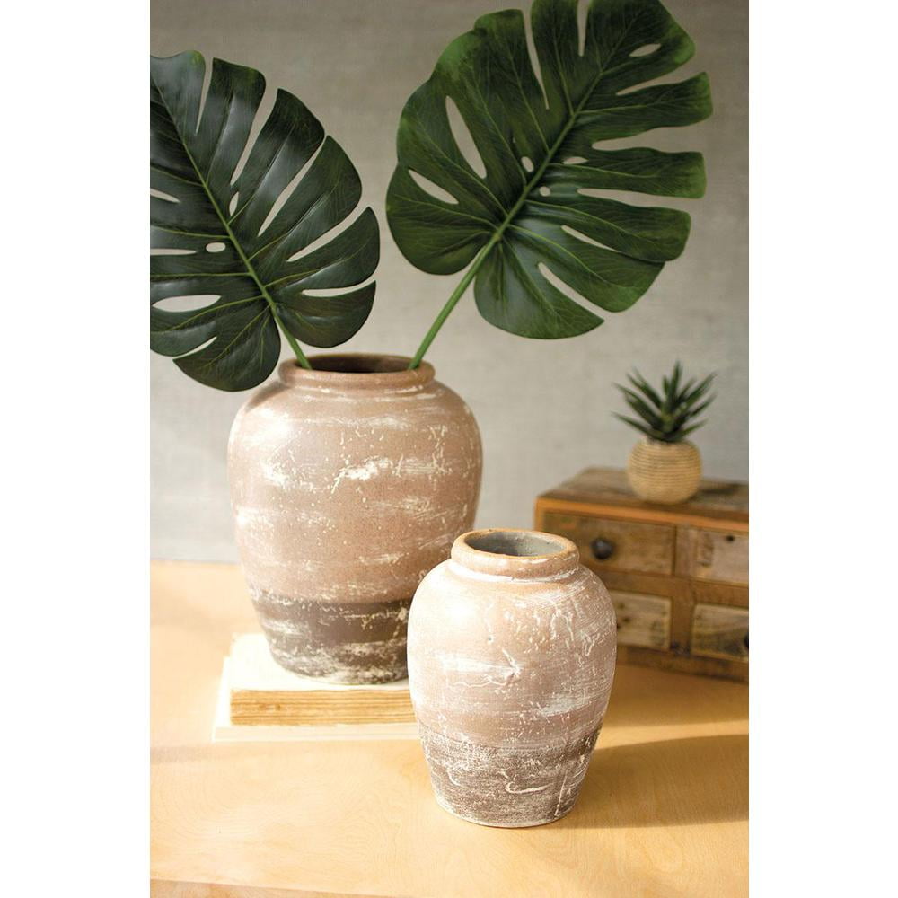 Set of Two Rustic Brown Ceramic Urns