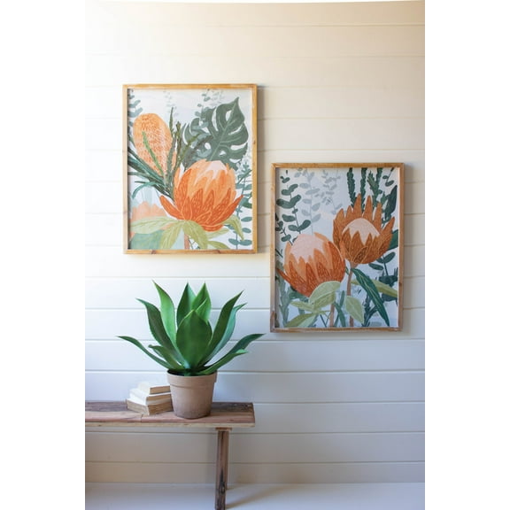Kalalou Inc Set Of Two Framed Prints Under Glass - Protea