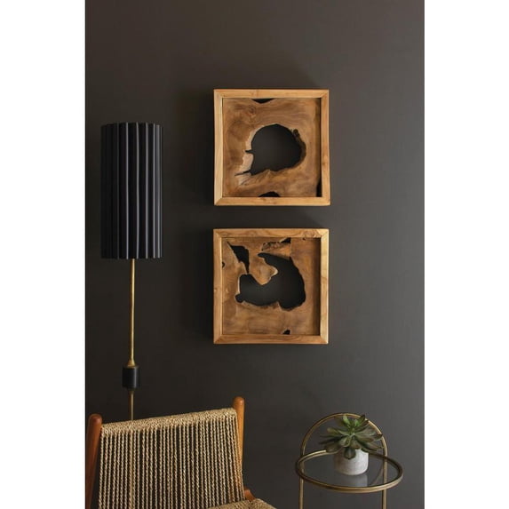 SET OF TWO FRAMED TEAK WALL ART