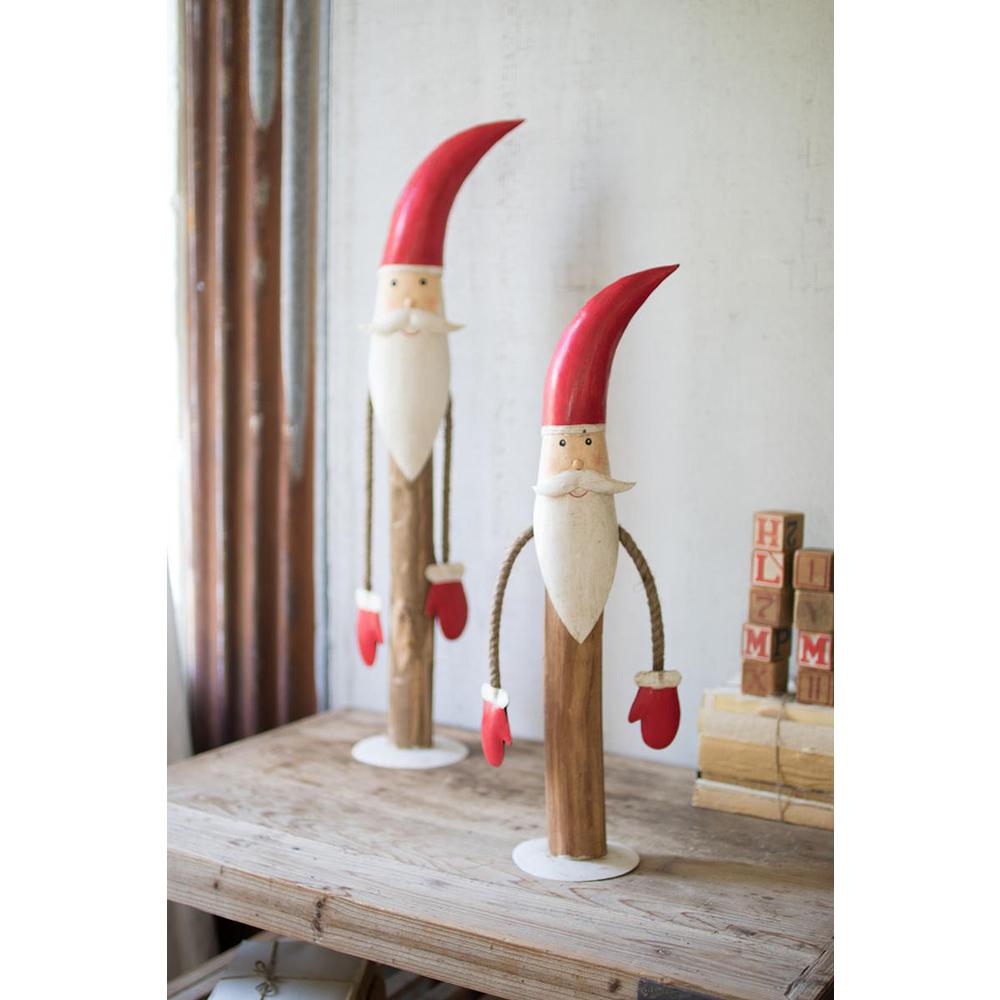 Kalalou Inc Set Of Two Painted Metal And Wood Santas