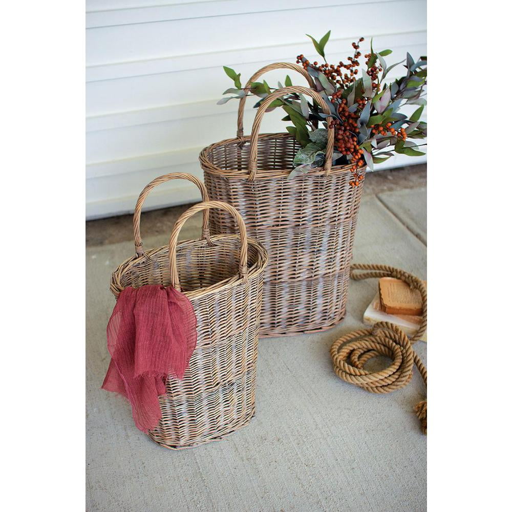 Set of Two Tall Oval Wicker Storage Baskets