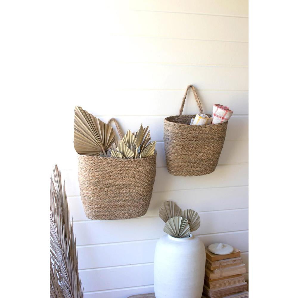 Tall Oval Woven Seagrass Dual Storage Baskets Set
