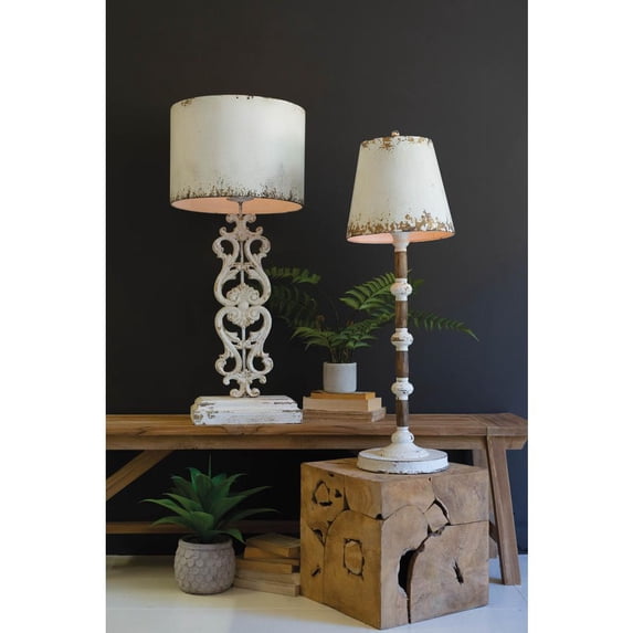 TABLE LAMP - ANTIQUE WHITE WITH CARVED DAMASK BASE