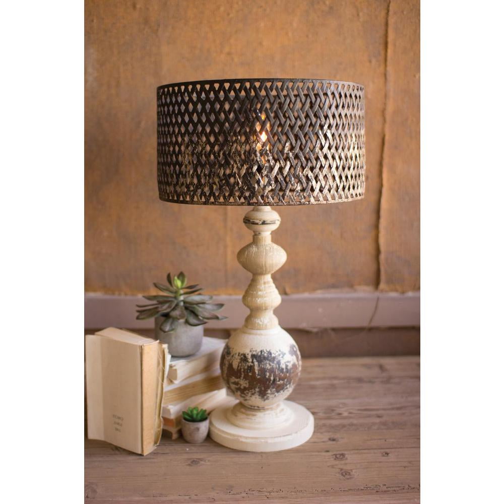 Edison Rustic White and Brown Perforated Metal Table Lamp