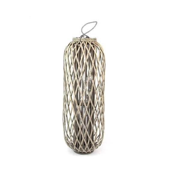 TALL GREY WILLOW LANTERN WITH GLASS - EXTRA LARGE