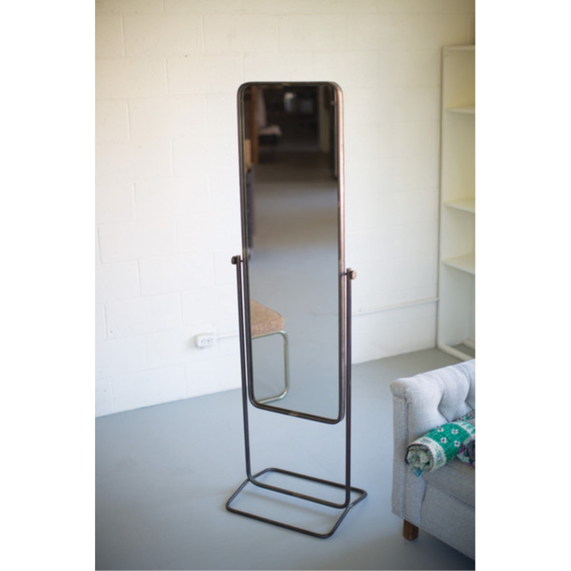 Tall Black Metal Framed Freestanding Floor Mirror