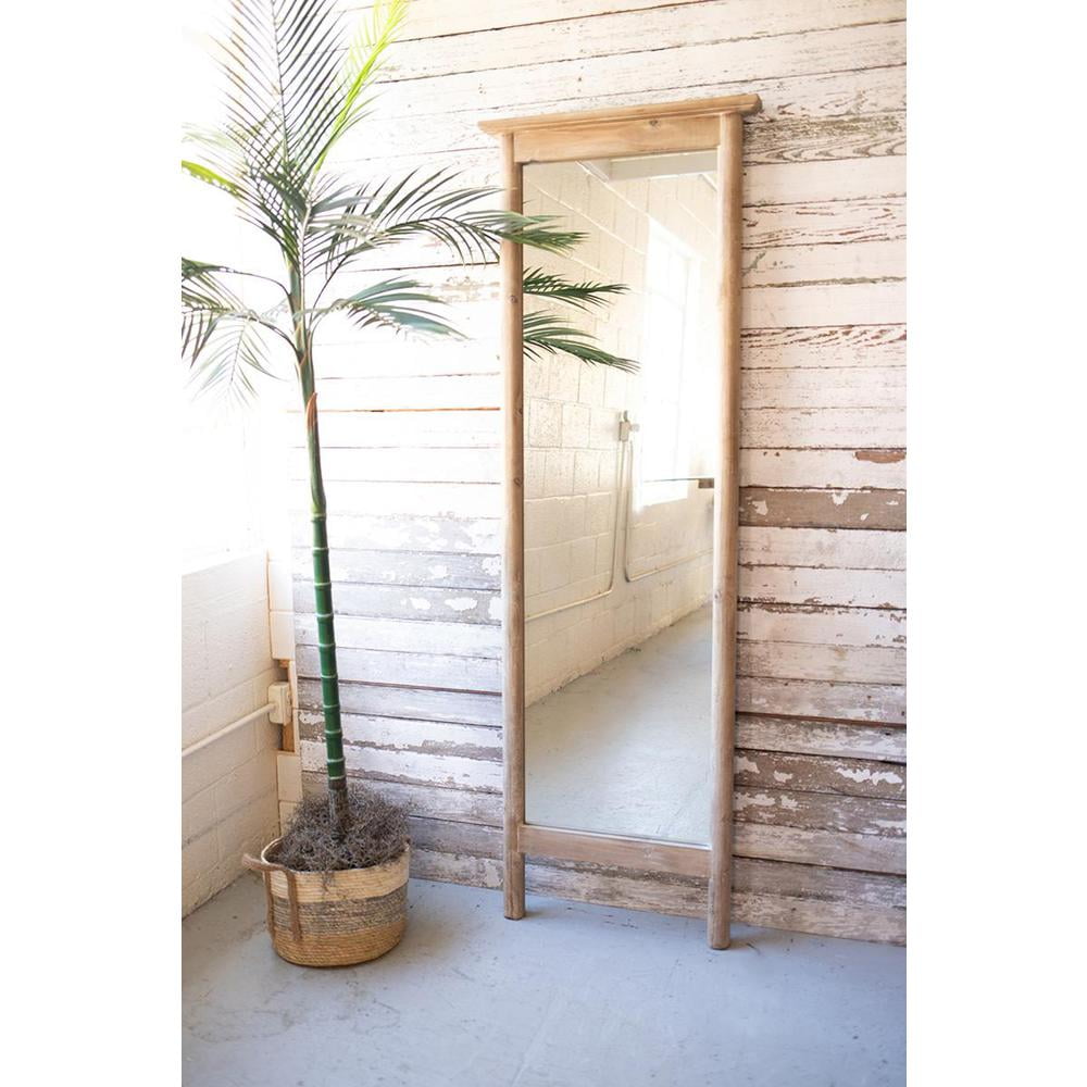 Tall Tan Wood Framed Rectangular Floor Mirror