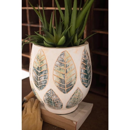 TERRACOTTA DECORATIVE PLANTER WITH LEAVES 12"T