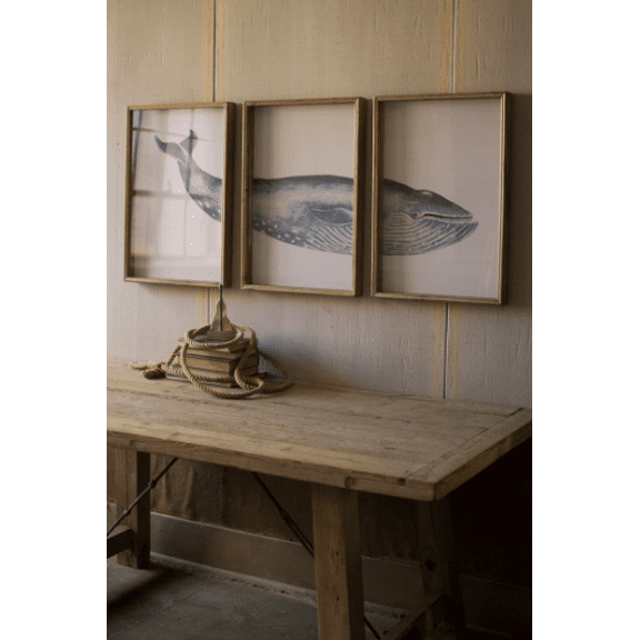 TRIPTYCH FRAMED WHALE PRINT UNDER GLASS