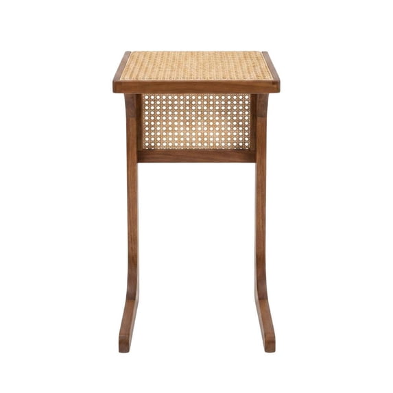 WOOD SIDE TABLE WITH WOVEN CANE DETAIL