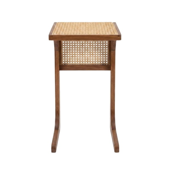 WOOD SIDE TABLE WITH WOVEN CANE DETAIL