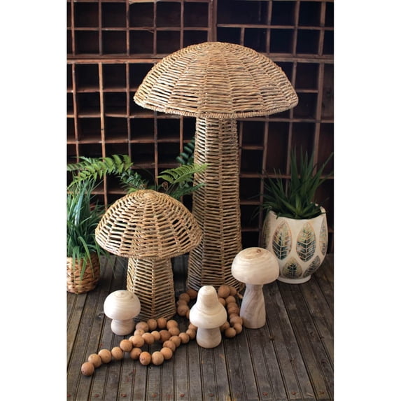 Set of Two Woven Seagrass Mushrooms