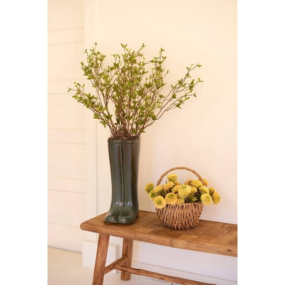 Kalalou Large Ceramic Green Boot Vase Sculptural Tabletop Accent 19" Tall