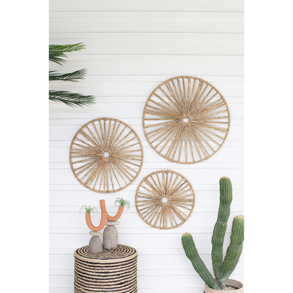 Set Of Three Spoked Seagrass Wall Art Natural