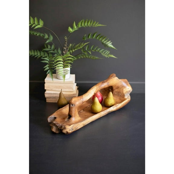 Kalalou Large Oval Teak Bowl with Handle