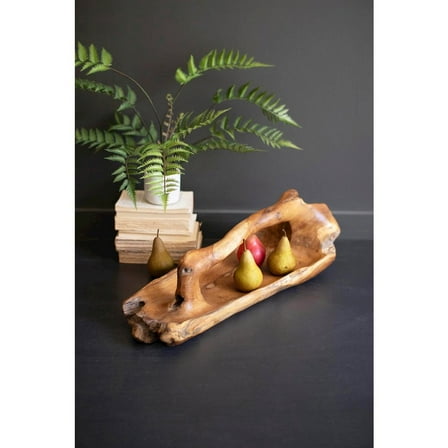 Kalalou Large Oval Teak Bowl with Handle