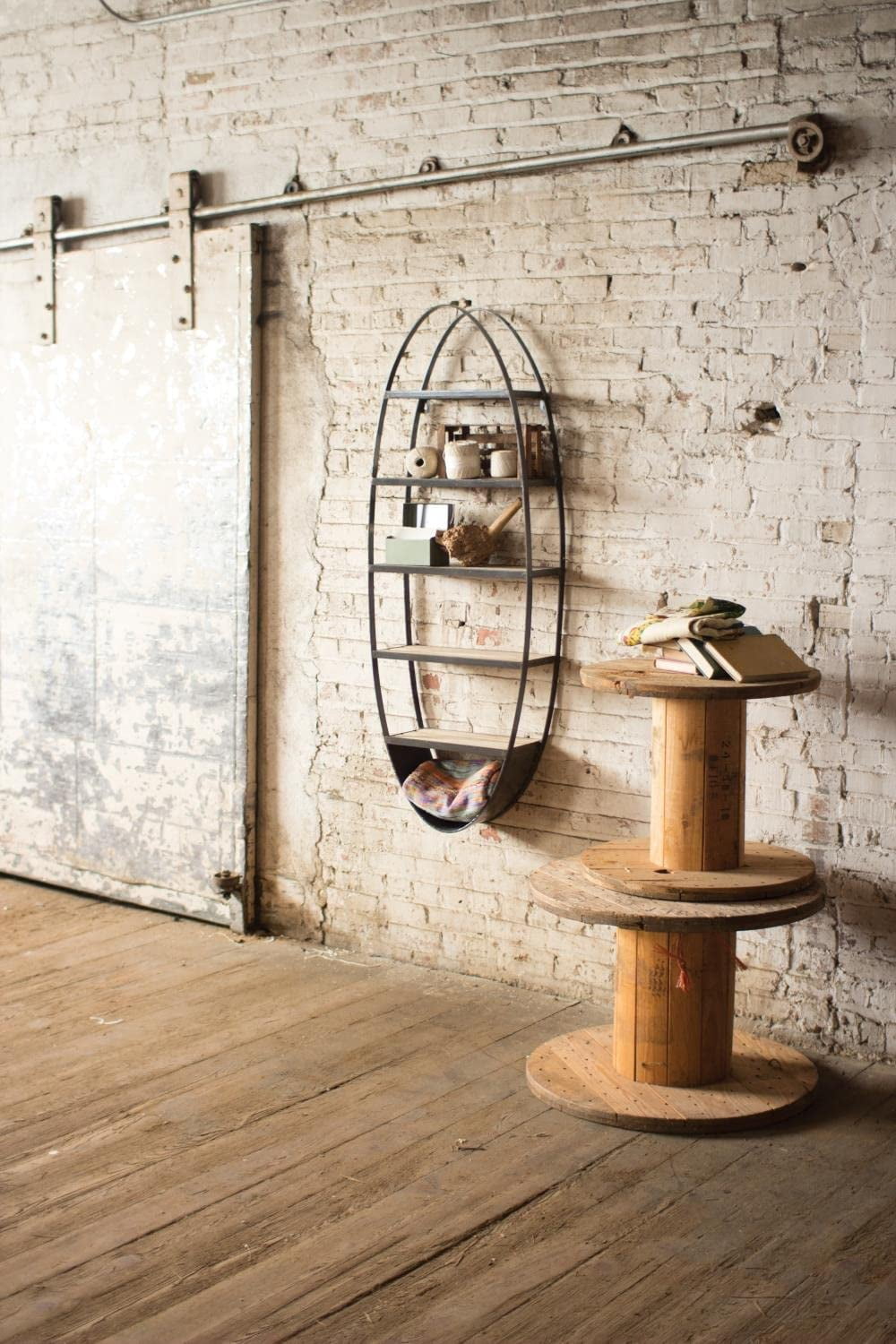 Metal and wood oval wall shelf discount