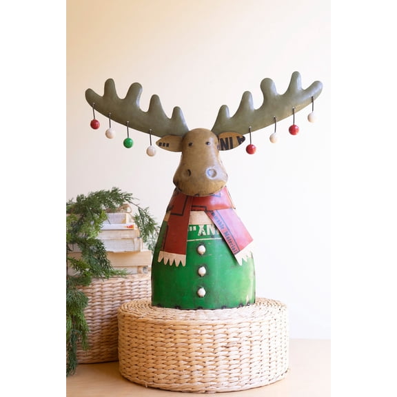Kalalou Metal Christmas Moose Decor Recycled Iron with Hanging Ornaments 20.5" H