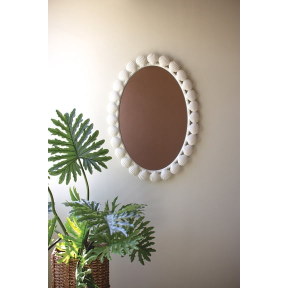 Kalalou Oval Wall Mirror 37"H Metal Shell Framed, White Textured Finish