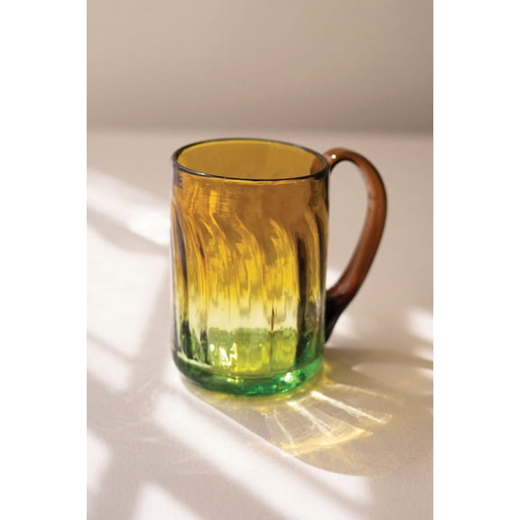 Kalalou Recycled Fluted Amber Glass Mug with Handle Set of 6 Vintage Style Coffee Tea Drinkware