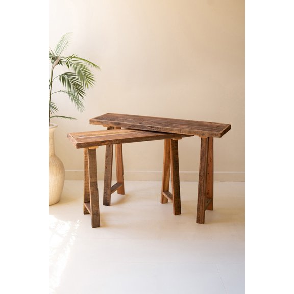 Kalalou Recycled Wooden Console Table, 28"H Brown Distressed Multi-Size Entry & Display Tables, Set of 2