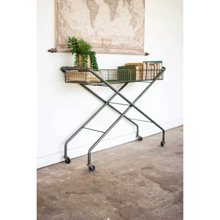 Kalalou Rolling Metal Basket Console, One Size, Gray