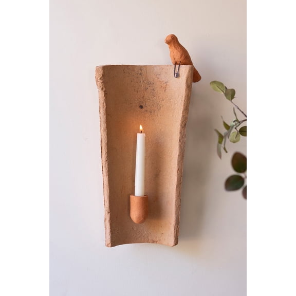 Kalalou Rustic Clay Taper Holder Using Roofing Tile 18"