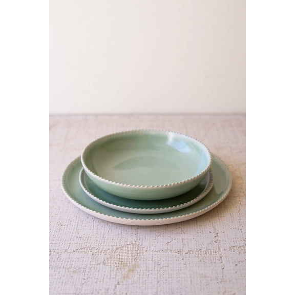 Kalalou Sea Mist Ceramic Dinnerware Set Dinner Salad Plate and Bowl 2"Tall, Set of 3