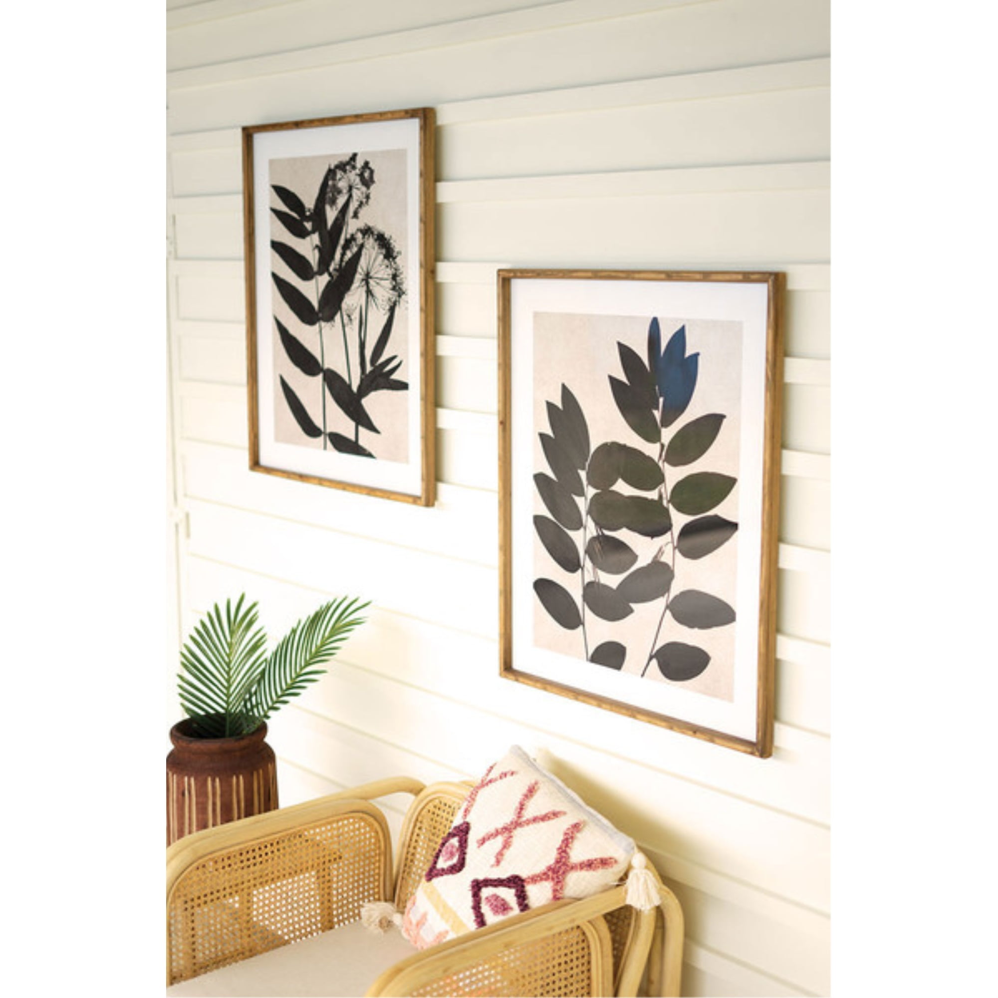 Set of Two Framed Black Leaf Prints Under Glass