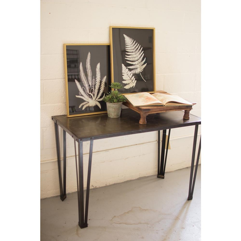 Set of 2 Black and White Fern Prints with Gold Frames