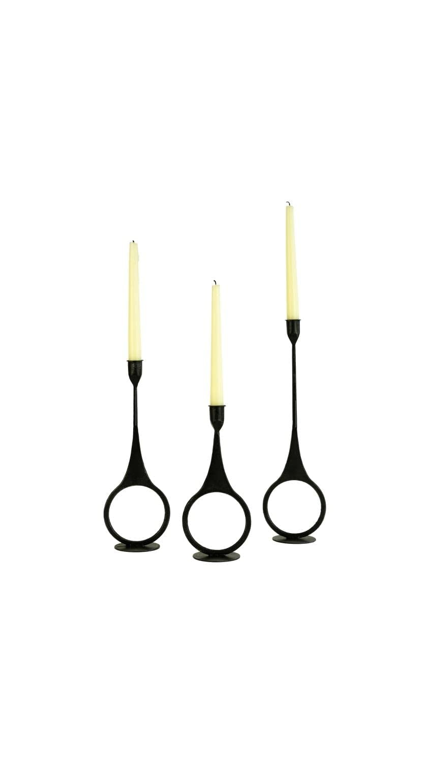 Black Cast Iron Ring Detail Taper Candle Holders Set of 3