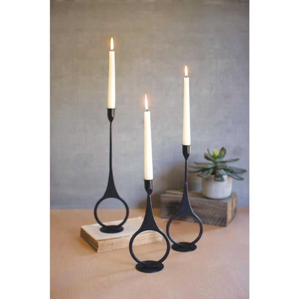 Kalalou Set of 3 Cast Iron Taper Candle Holders W Ring Detail for Table