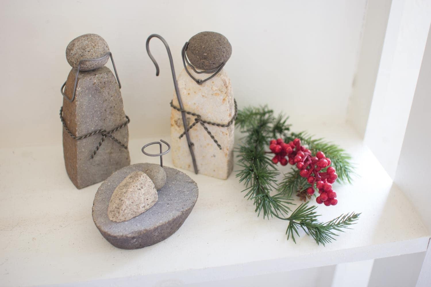 Rustic River Rock and Metal Nativity Figurine Set