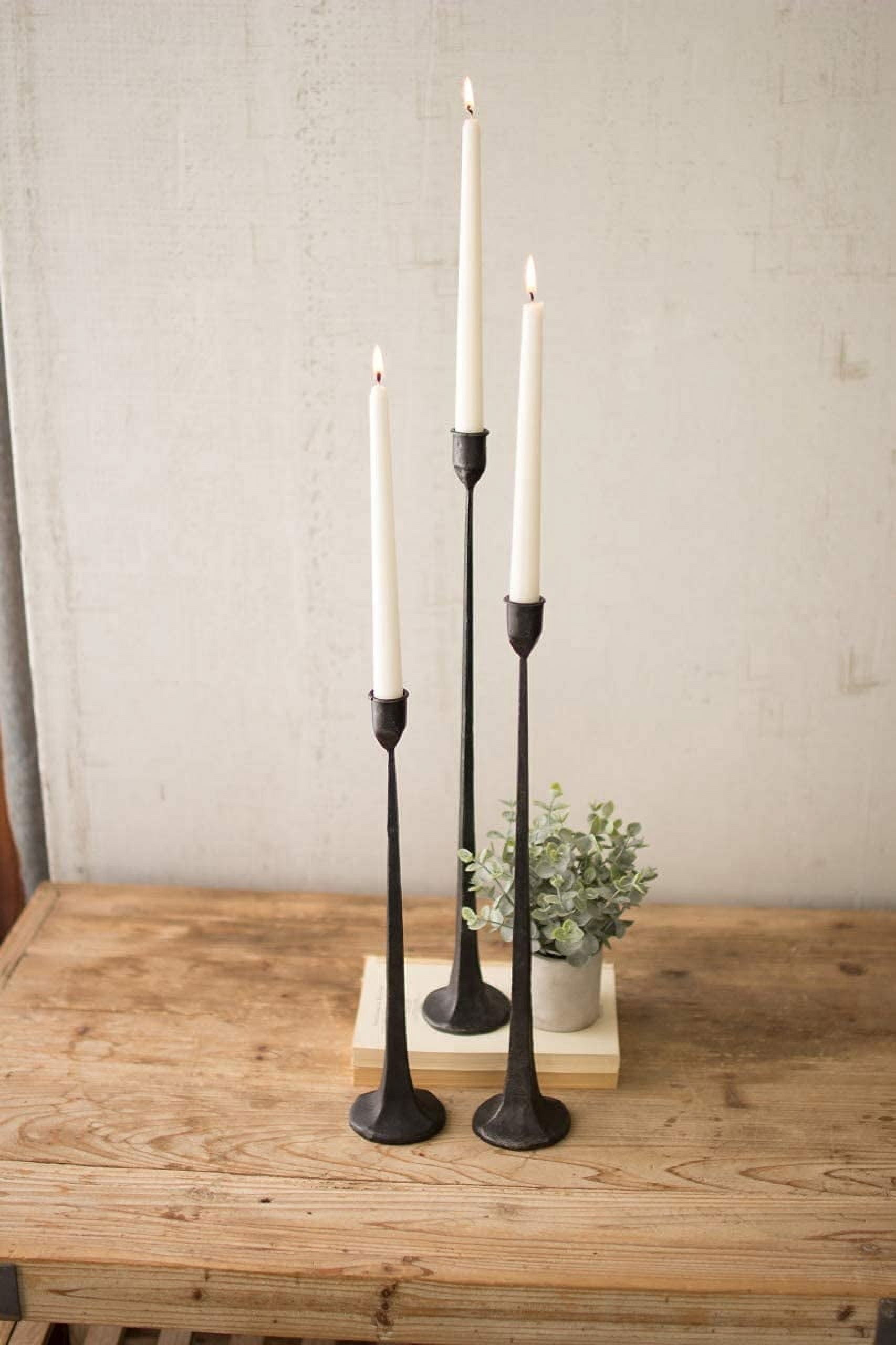 Kalalou Trio Long Stick Cast Iron Taper Candle Holders Set, Black ...