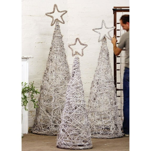 Kalalou Inc Set Of 3 Whitewash Giant Iron Twig Topiaries W Star Finials