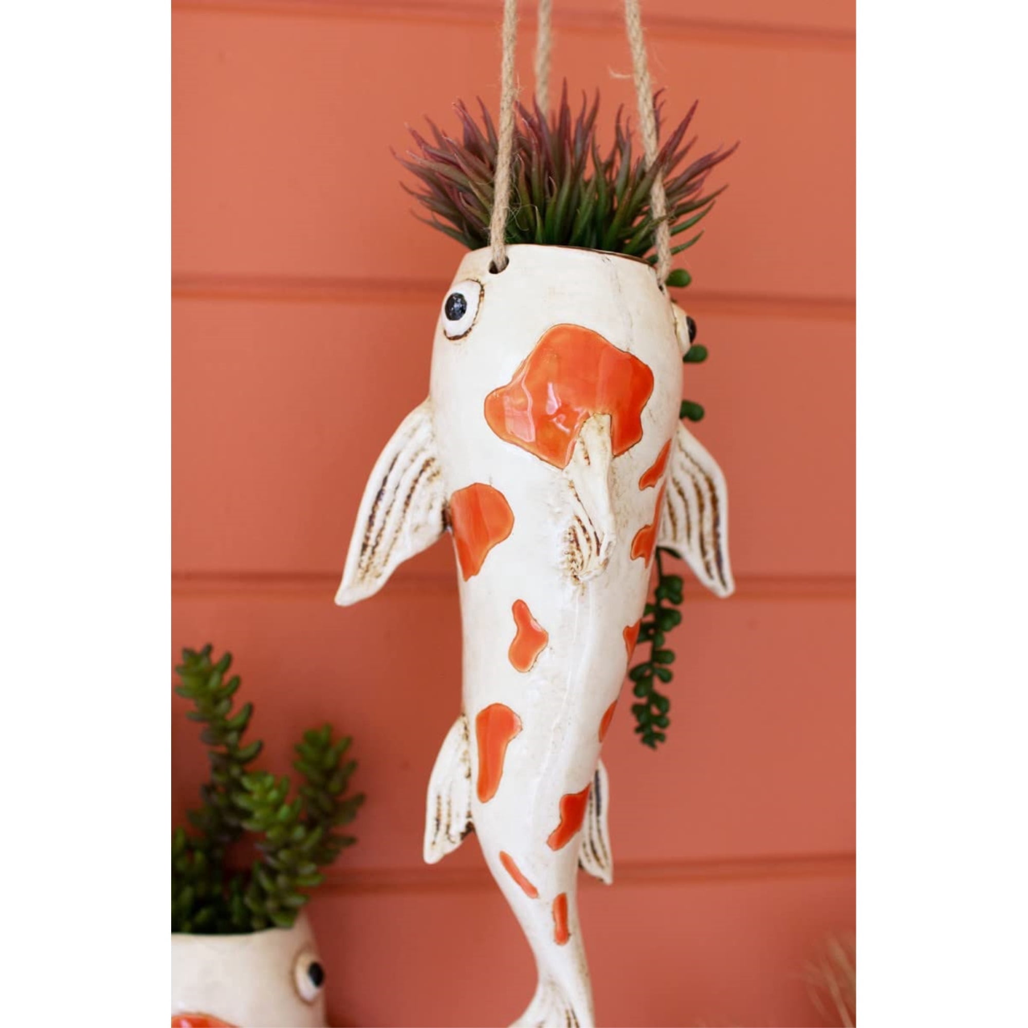 Ceramic Koi Fish Hanging Planter