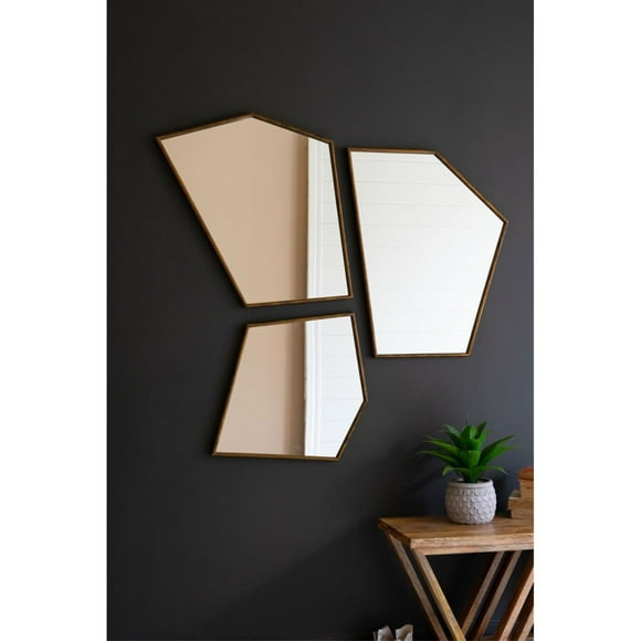 SET OF THREE ANTIQUE BRASS FRAMED GEOMETRIC MIRRORS