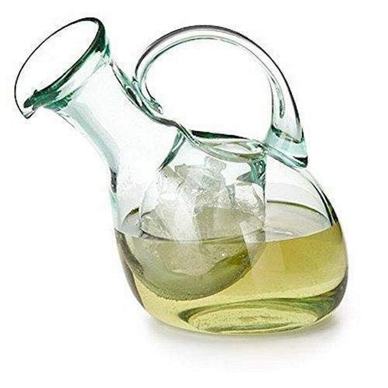Kalalou Tilted White Wine Decanter With Ice Pocket - Handmade Recycled Glass Green 10x7x9.5